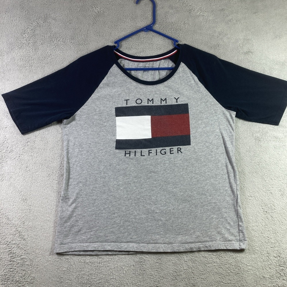 Tommy Hilfiger Shirt Adult Medium Gray Logo Spell Out Boxy SS Graphic Tee